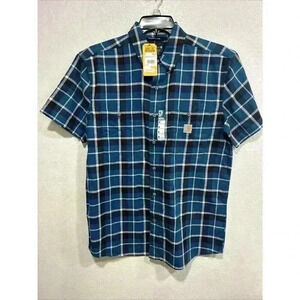 Carhartt Shirt Men’s Medium Blue Rugged Flex Relaxed Fit Short Sleeve Plaid New